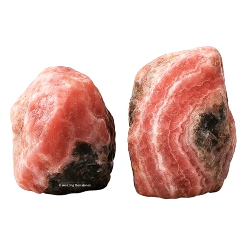 Image of Amazing Gemstone Rhodochrosite Raw Crystals and Healing Stones, Natural Rocks For Tumbling - DIY Raw Stones And Crystals (2 Pieces)