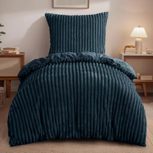 RUIKASI Winter Flanell Bettwäsche 135 x 200 Blau 2teilig - Plüsch Warme...