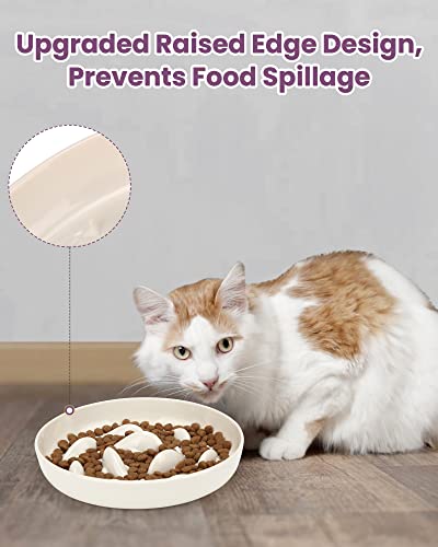PETTOM Anti Schling Napf Katze, Antischlingnapf Katze Nassfutter Melamin, Slow Feeder Katzen rutschfest, Katzennapf Langsam Fressen mit Hoher Kante gegen Herausfallen (16×16 cm, Weiß)