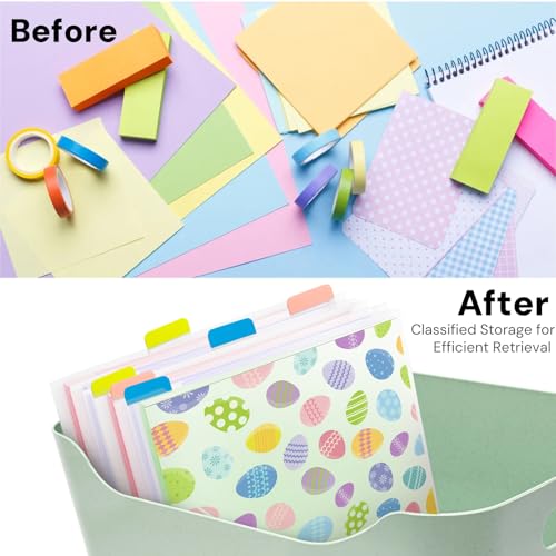 Image of 36 Pack 12 x 12 Scrapbook Paper Storage Organizer, Cardstock Paper Holder with 90 PCS Sticky Index Tab, Clear Top Loading File Folder, Plastic Craft Storage Organizer for Vinyl Papers, Photos