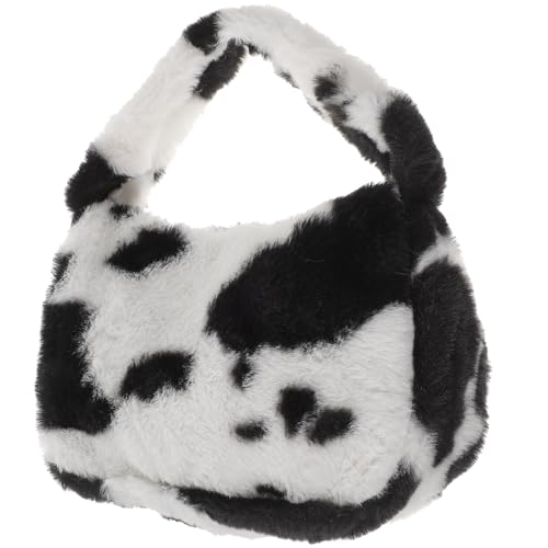 HORIALENCE Bolso de Hombro y para Mujer Negro de Felpa Capacidad para Móvil y Cosméticos, Estilo Sencillo y Adorable para Uso Diario