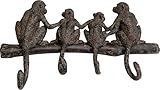 Kare Design Wandgarderobe Monkey Family, Braun, 38 cm, Garderobenleiste mit 4 Haken, Vintage-Stil, Motiv AFFE, Wanddekoration, Flur