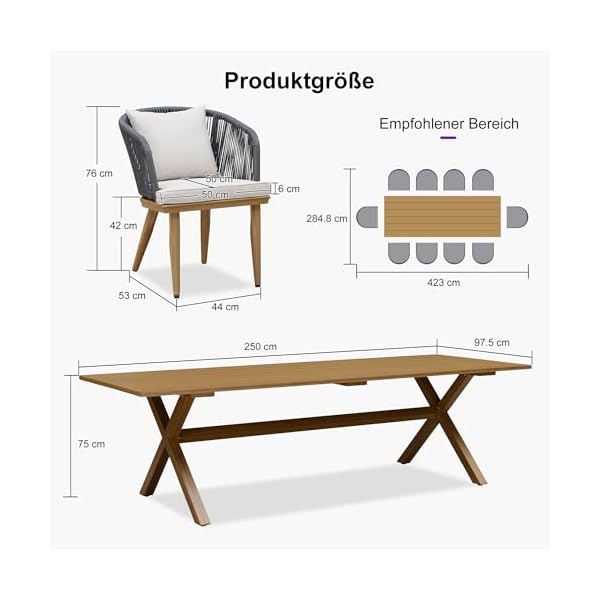 PURPLE LEAF Essgruppe 11-teilig Aluminium PE Rattan Natur