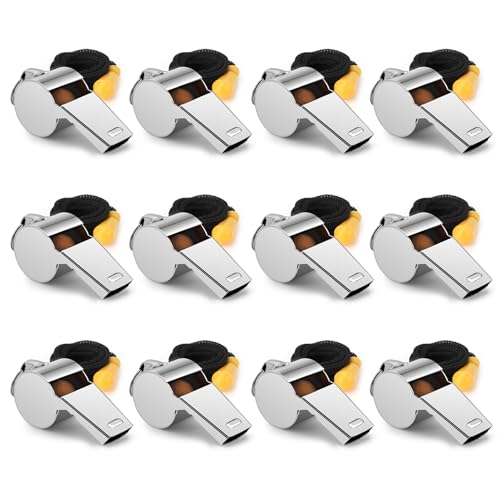 12 PCS Whistle, Whistle for Coaches, Whistle for Teachers, Stainless Steel Whistles Coach Whistle with Lanyard Referee Whistle Loud Crisp Sound Sports Whistle for Adults Teachers Referees Officials