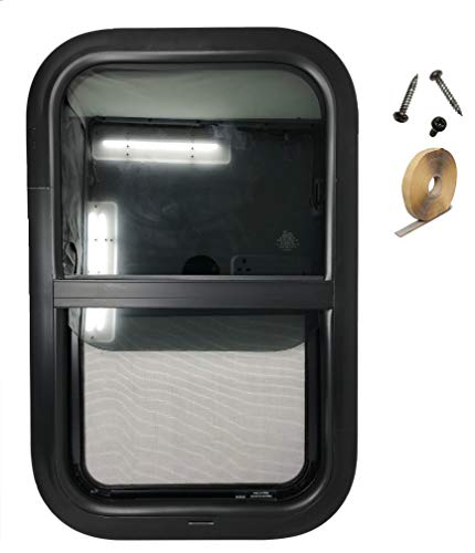 15\" Inch Width x 24\" Inch Height, RV Window, Tiny House Vertical Slider W/Screen & Interior Camper Window Clamp Ring Included, Teardrop Replacement Trailer Window, by LandCamp (1)