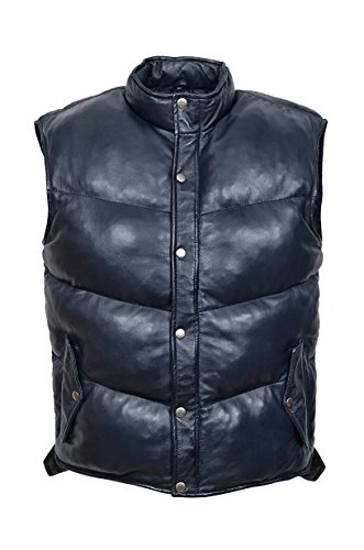 Smart Range Men's Navy Napa Padded Puffer Gillet Waistcoat Sleeveless Real Genuine Leather Jacket (3XL)