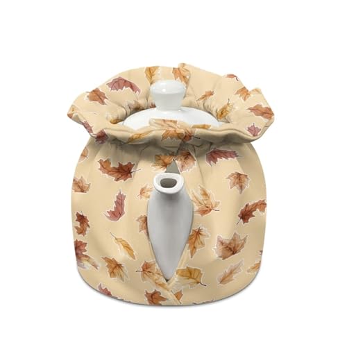 Image of Teapot Cosy Hedgehog Print Teapot Dust Cover Maple Leaf Print Tea Cozy for Teapot Portable Decorative Teapot Insulation Cover Dust-Proof Tea Pot Cozy Cover, Brown