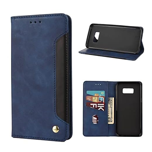 Vogu'SaNa Fodral för Samsung Galaxy S8, enkel typ plånbok magnetiskt vikbart fodral premium PU läderväska kortfack mobiltelefonfodral vikbart skyddsfodral (blå)