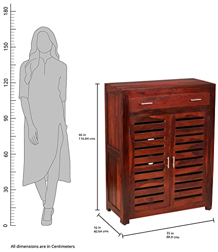 Image of Amazon Brand - Solimo Mondsee Solid Sheesham Wood Shoe Rack Cabinet with 2 Drawers (Honey Finish)