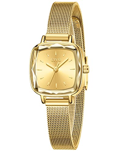 CIVO Reloj Mujer Dorado Inoxidable Diseñador Señoras Acero Minimalista Impermeable Simple Moda Cuarzo Analógicos