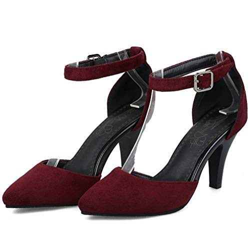 KOKOMOMO Womens Ankle Strap Pump Pointed Toe High Heel Dress Court Shoes2
