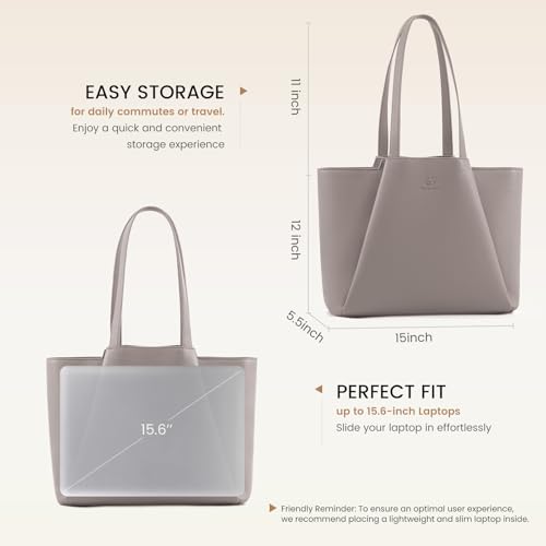 Image of LOVEVOOK Laptop Tote for Women - 15.6 Inch Faux Leather Laptop Bag with Clutch, Large Capacity Office Purse Computer