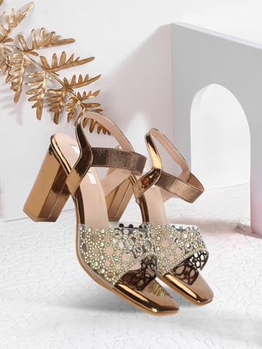 Image of ELLE women's Square Toe Block heel sandal with Ankle-strap