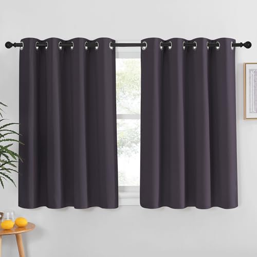 NICETOWN Kitchen Short Blackout Curtain and Drape - Thermal Insulated Solid Grommet Blackout Panel for Patio Bedroom Living Room (Single Panel, 52 inches by 45 inches, Greyish Purple)