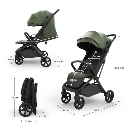 Miniatura 11 de Kinderkraft Nubi 3 Silla De Paseo Compacta Y Ligera, Hasta 22 Kg, Buggy, Con Plegado Automático, Capota Impermeable, Upf50 , Ligero 8,7 Kg, Posición Reclinada, Arnés De Seguridad De 5 Puntos, Verde