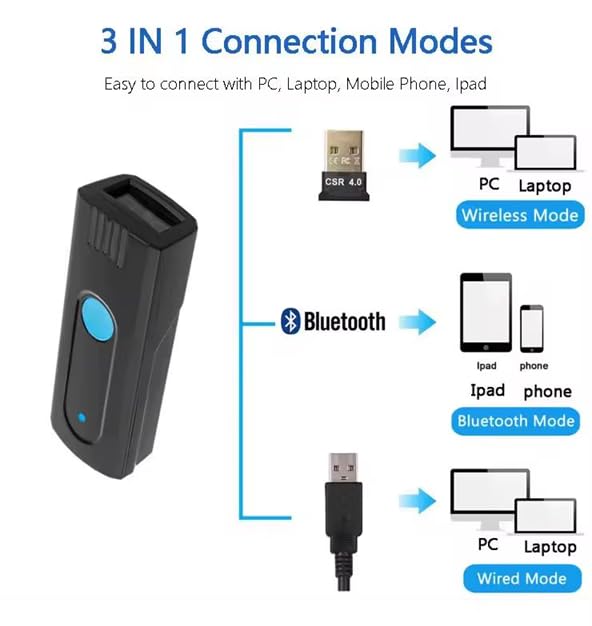 Mini Barcode Scanner, Portable 1D/2D QR Code Reader, USB & Bluetooth Wireless, Handheld Pocket Size Scanner for POS Inventory - Image 3