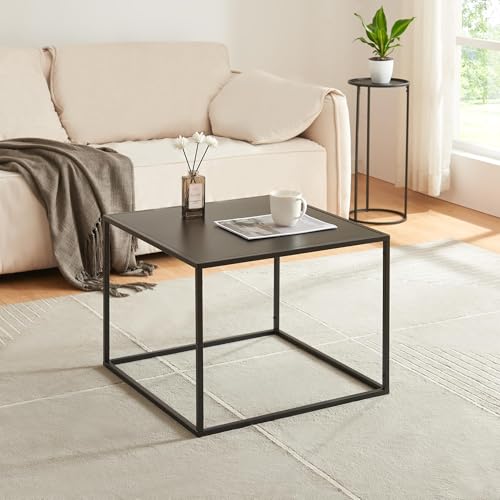 [en.casa] Couchtisch Solund Beistelltisch Metall Schwarz matt Wohnzimmertisch mit Stauraum 60 x 60 x 45 cm Sofatisch quadratisch Kaffeetisch