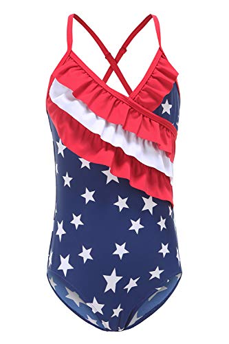 Image of Girls One Piece Swimsuits Hawaiian Ruffle Swimwear Beach Bathing Suit