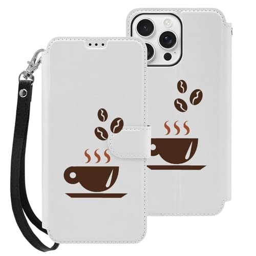 iPhone 16 Pro Max用 ケース 手帳型 コーヒー豆とホットコーヒー Iphone16用カバー アイフォン16 用 ケース スマホケース おしゃれ 人気 財布型 PUレザー 携帯カバー カード収納 スタンド機能