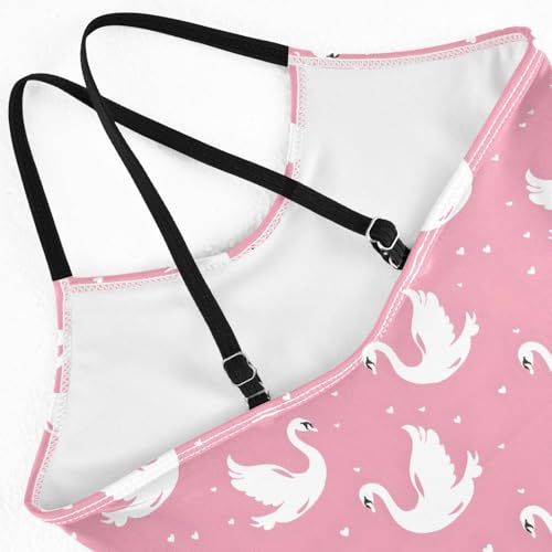 senya Girls Swimsuits One-Piece Swimwear Tie Bathing Suit Beach Summer Round Neck 5-6T Pink Swans and Hearts Pattern4