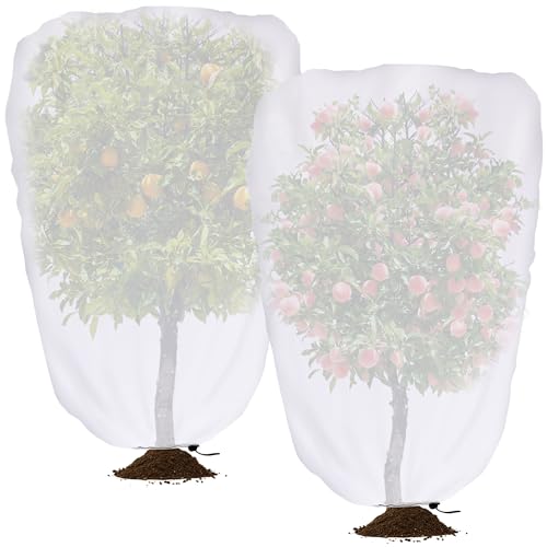 DECOHS 2 Pcs Garden Plant Shade Cover with Drawstring, 6.5 x 5 Ft Garden Shade Sun Protection Plant Covers, White Light Refraction Fruit Tree Sunshade Cloth for Protect Plants from Direct Sunlight
