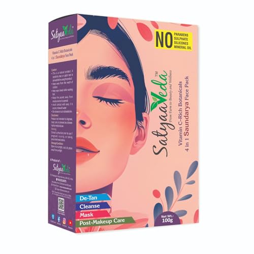 Image of SatyaaVeda Vitamin C Detan Face Pack Powder | Instant Glow & Post-Makeup Care | Papaya, Orange Peel, Calamine & Aloe Vera | Brightening, Anti-Ageing & Even Skin Tone | Pre-Bridal | For Women | 100g