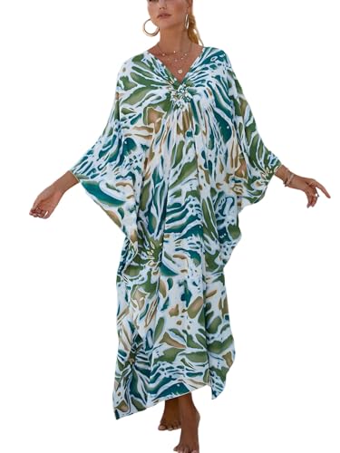 Image of IMAGEKOPE Women's Plus Size Animal Print V-Neck Batwing Kaftan Beach Dress Bathing Suit Cover-Up Loungewear