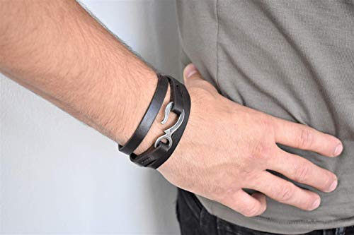 Handmade Long Brown Fabric Leather Wrap Bracelet with Hook, Multi-Layered Wristband Cuff