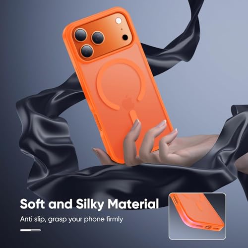 Image of Elzzi Magnetic Case Compatible with iPhone 17 Pro Case (Compatible with MagSafe) Slim Translucent Matte Shockproof with Anti-Fingerprint Phone Case - Cosmic Orange