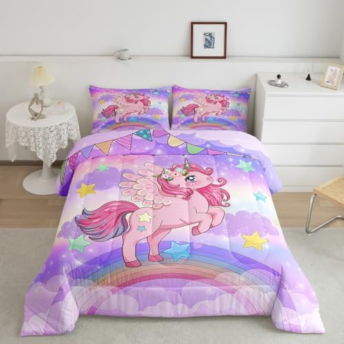 Feelyou Unicorn Comforter Set for Girls Full Size Cute Unicorn Comforter Cute Bedding