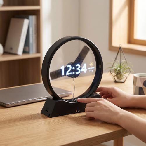 Ventilador de hologramas 3D Annadue con cubierta protectora transparente y pantalla LED de 96 luces 6