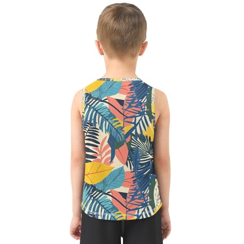 Boys Tank Top Shirts Jungle Colors Tropical Leaf Sleeveless T-Shirts Crew Neck for Kids Clothing Children3