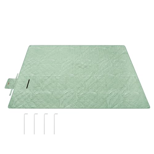 SONGMICS Picknickdecke 300 x 200 cm mit 4 Erdankern groß Campingdecke für Park Garten Strand wasserdicht maschinenwaschbar faltbar mintgrün mit tropischem Farn GCM310C03