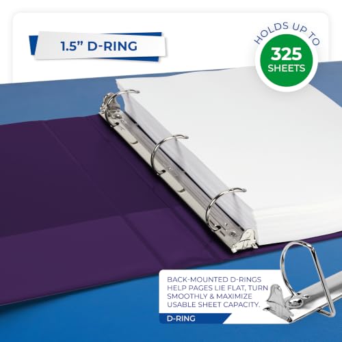 Image of Samsill Durable 1.5 inch 3 Ring Binder, D Ring Binder, 100% Recycled Chipboard, Purple, 12 Pack