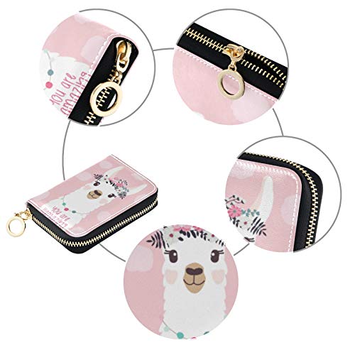 MOYYO RFID Credit Card Holder Case Animal Alpaca Llama Leather Printed Zipper Card Case Wallet for Women Girls3