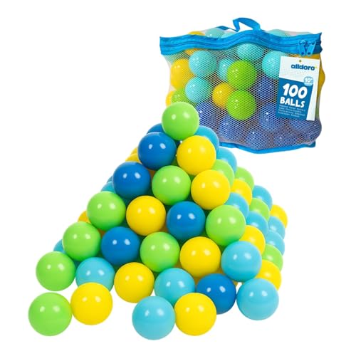 alldoro 60382 Bällebad Bälle 100 Stück, Ø 6 cm, Bunte Spielbälle aus Kunststoff in Netztragetasche, für Kinder ab 10 Monaten