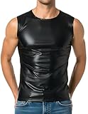 Latex ähnliches Herren Shirt 0/0 Arm- Vinyl -Tank Top- Lack Latex ähnlich, Schwarz, XXL
