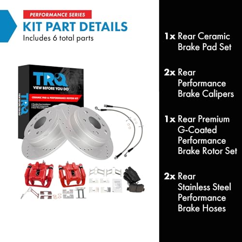 Image of TRQ Performance Rear Brake Pad and Rotor Set Ceramic Slotted Drilled G | For 2003-2011 Honda Element
