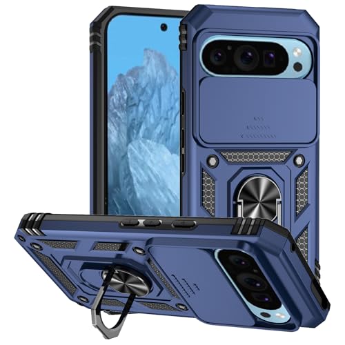 Coque Pixel 9 Pro antichoc bleue avec béquille et protection caméra arrière