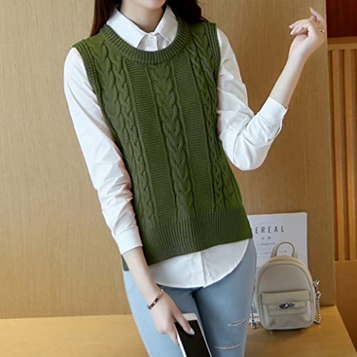 Women Sweater Vest Sleeveless Round Neck Pullover Short Knitted Tank Tops Green L,Women Sleeveless Pullover