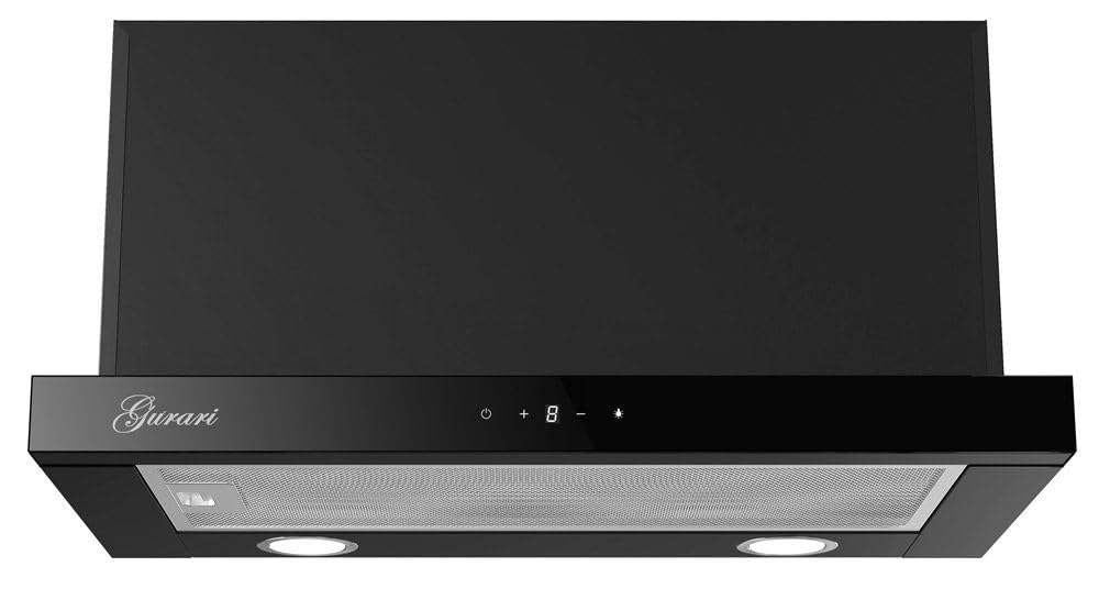 GURARI Flachschirmhaube CH 3003C • Einbau Dunstabzugshaube 60 cm • Schwarz Glas • 1000m³/h Motor • TouchControl • LED • Metallfettfilter • 3 Leistungsstufen • Abluft/Umluft