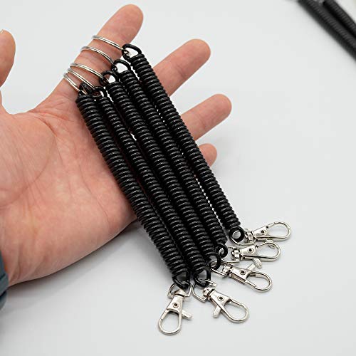 Staymax Retractable Coil Springs Keychain Coil Cord Key Chain Holder Lanyard 10 Pack (Black) #TOP5