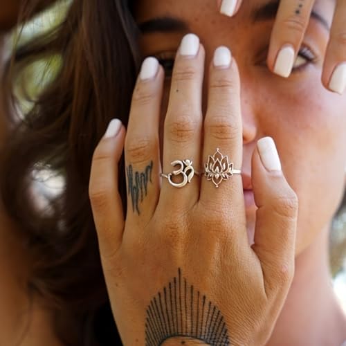 Gold Plated Cubic Zirconia Boho Vintage Lotus Flower Statement Ring Personalized Accessory Ideal for Women's Daily Casual Wear Party Holiday Anniversary Love Jewelry Gift2