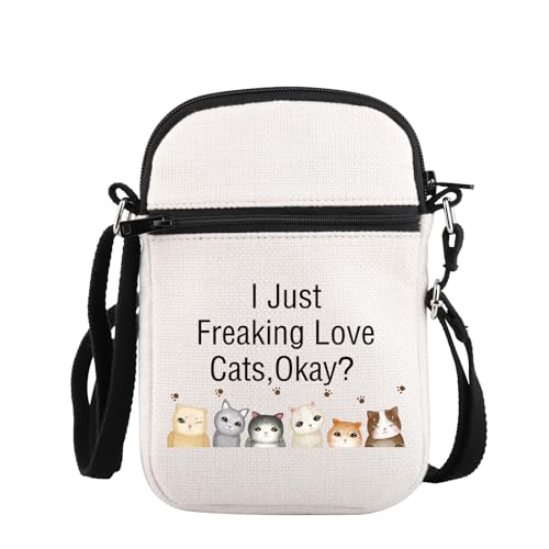 PLITI Cat Crossbody Bags Cat Lover Gifts Crazy Cat Lady Birthday Gift I Just Freaking Love Cats Crossbody Purse
