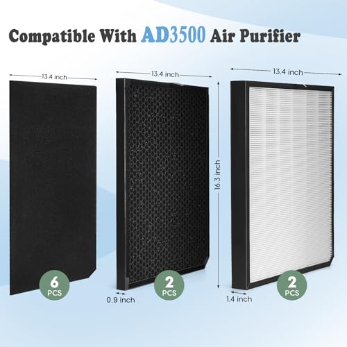 Image of AD3500 Air Purifier Filters Replacement Set Compatible with AD3500 AD3000 3500i AD3000M AD3000Pro (2 Premiu Filters, 2 Carbon Filters and 6 Pre-Filters) 10Pack