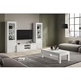 Ensemble Salon Complet Deyton Laqué Blanc composé de : 1x Meuble TV 2 Portes, 2x Vitrine avec Leds, 1x Table Basse L127cm.
