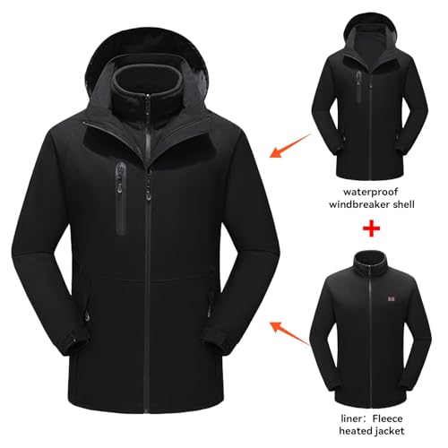 Men's 3-in-1 Heated Jacket with Battery, Waterproof Windproof Detachable Soft Shell Heated Jacket Coat for Winter2