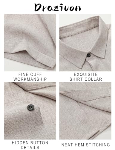 Drazivon Men's Linen Short Sleeve Button Down Casual Shirts Off-White 4XL - image 3