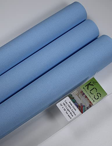 Image of KCS 3 pc of 15 inch x 18 inch Counted Cross Stitch Cotton Aida Cloth Needlework Rolled Fabric Box,18CT,Light Blue