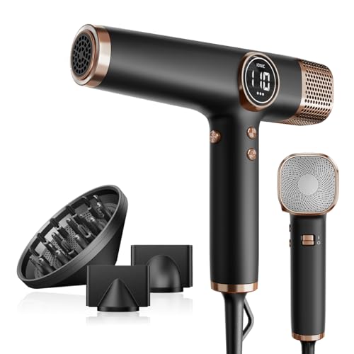 Faszin Asciugacapelli, Phon per Capelli con Motore ad Alta Velocità da 110,000 Giri Al Minuto per Un'asciugatura Rapida visione notturna Binocolo grande con Basso Rumore (Nero)